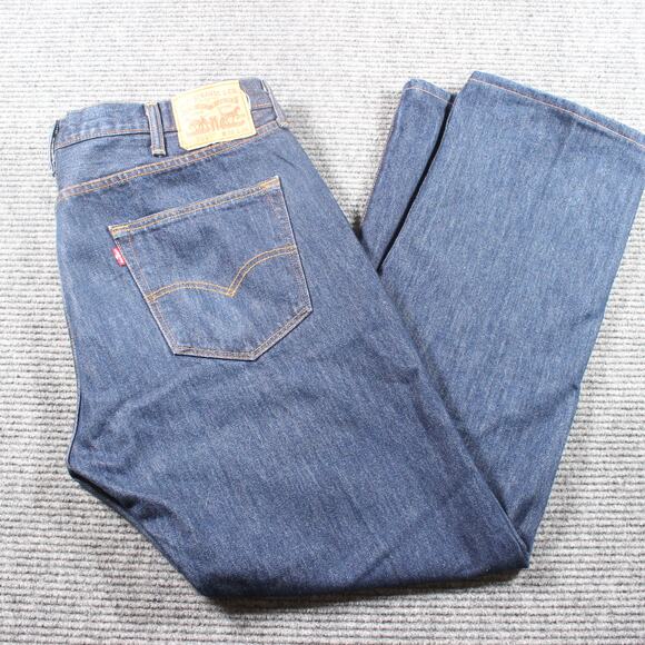 Levi’s 501 Jeans Mens 38x31 Dark Blue Button Fly Straight Hemmed - Picture 1 of 11